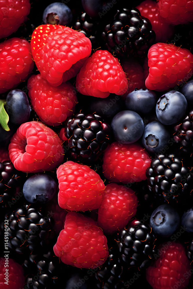 A Colorful Display of Fresh, Juicy Berries - Strawberry, Raspberry, Blackberry and Blueberry A Colorful Display of Fresh, Juicy Berries - Strawberry, Raspberry, Blackberry and Blueberry