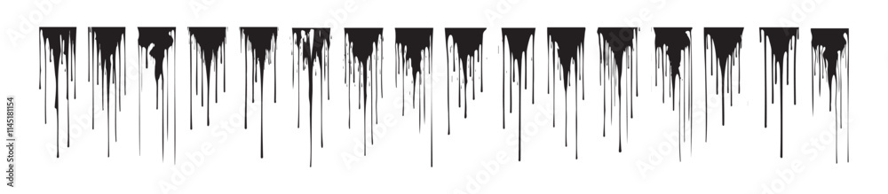 Set of black dripping paint isolated on a white background. Concept of grunge design, abstract splashes, ink drips, creative art elements. Print, pattern, visual effect Set of black dripping paint isolated on a white background. Concept of grunge design, abstract splashes, ink drips, creative art elements. Print, pattern, visual effect