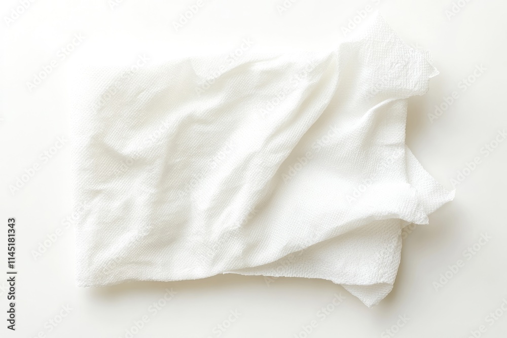 Single Moist Wipe on Clean White Surface, Overhead Perspective Single Moist Wipe on Clean White Surface, Overhead Perspective