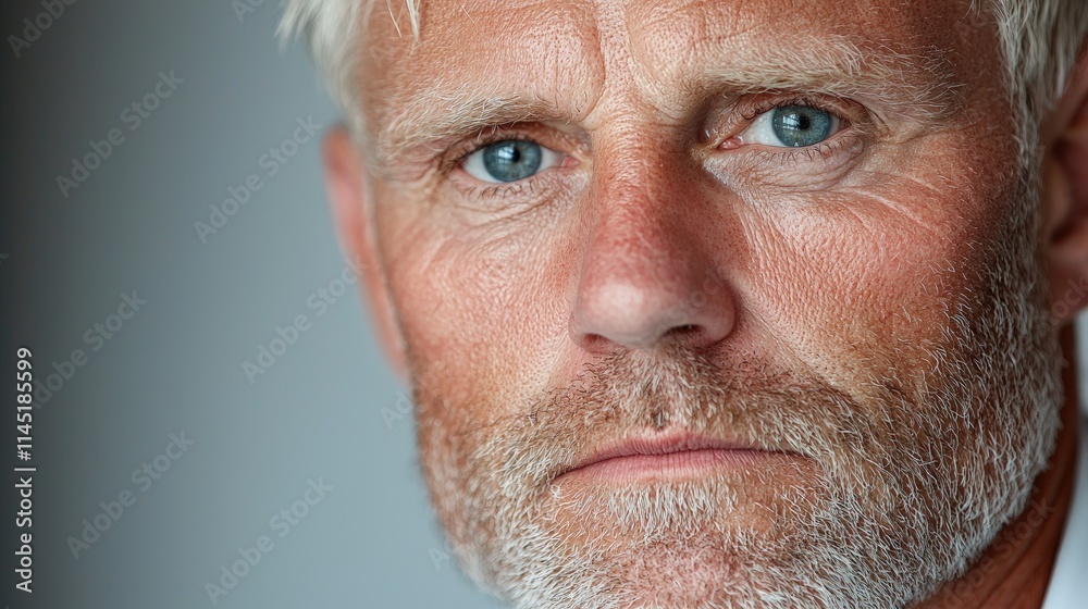 Close-up portrait of a serious senior man with blue eyes and graying beard. Close-up portrait of a serious senior man with blue eyes and graying beard.