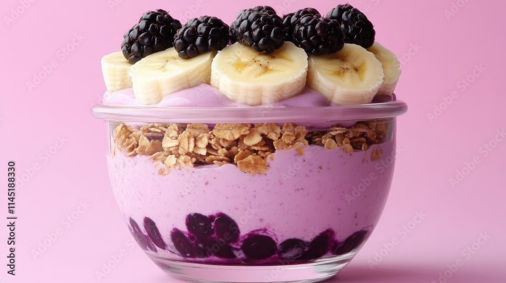 Delicious Yogurt Parfait with Bananas, Blackberries, and Granola Delicious Yogurt Parfait with Bananas, Blackberries, and Granola