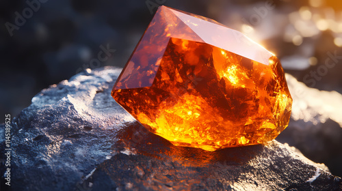 Warm orange hessonite garnet gemstone with unique formations and vivid luster captured in vintage style photography for gemstone enthusiasts and collectors. Luster. Illustration