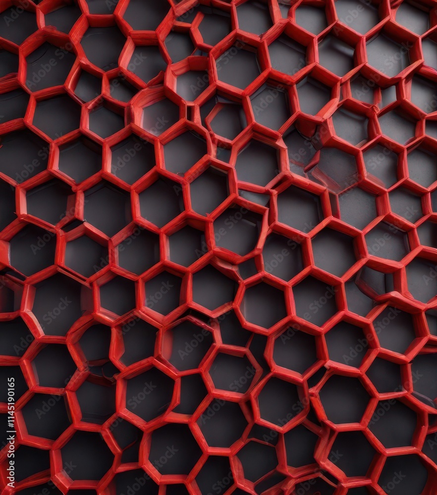 Abstract red honeycomb pattern, geometric texture ,  bold,  red