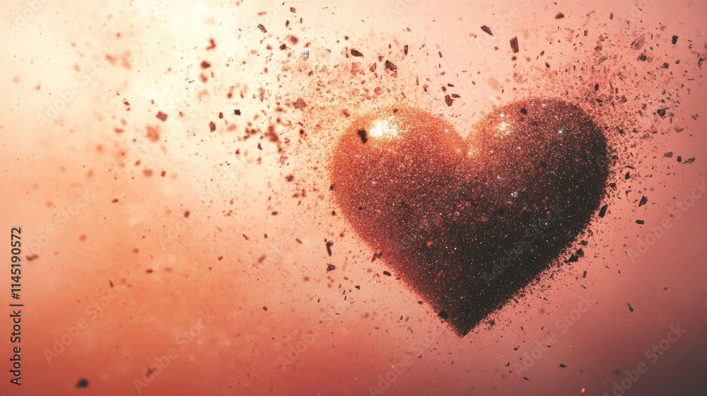 Vibrant Heart Shattering with Glittery Particles and Soft Background Vibrant Heart Shattering with Glittery Particles and Soft Background