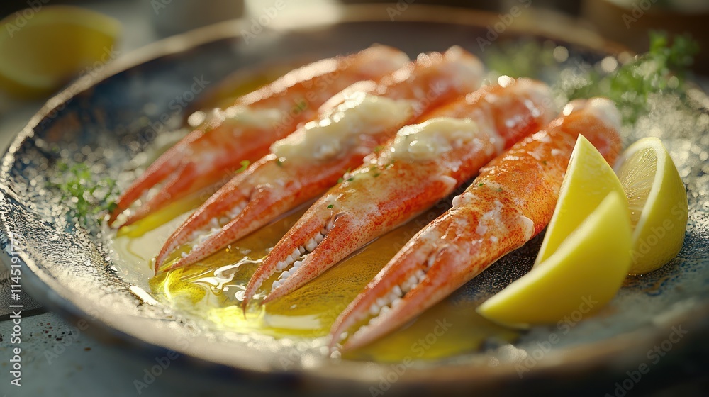 Steamed crab legs with butter and lemon. Steamed crab legs with butter and lemon.