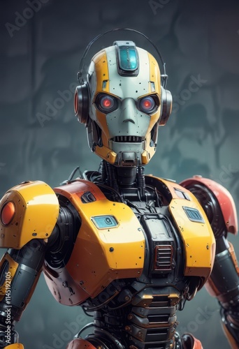 Colorful comic book style illustration of a retro-style robot, sci-fi, robots