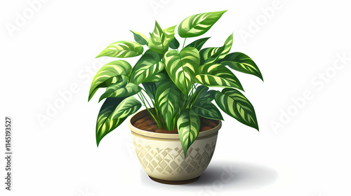 Wallpaper Mural A stunning isometric view of a lush pot plant with smooth leaves and intricate design against a white background. Luster. Illustration Torontodigital.ca