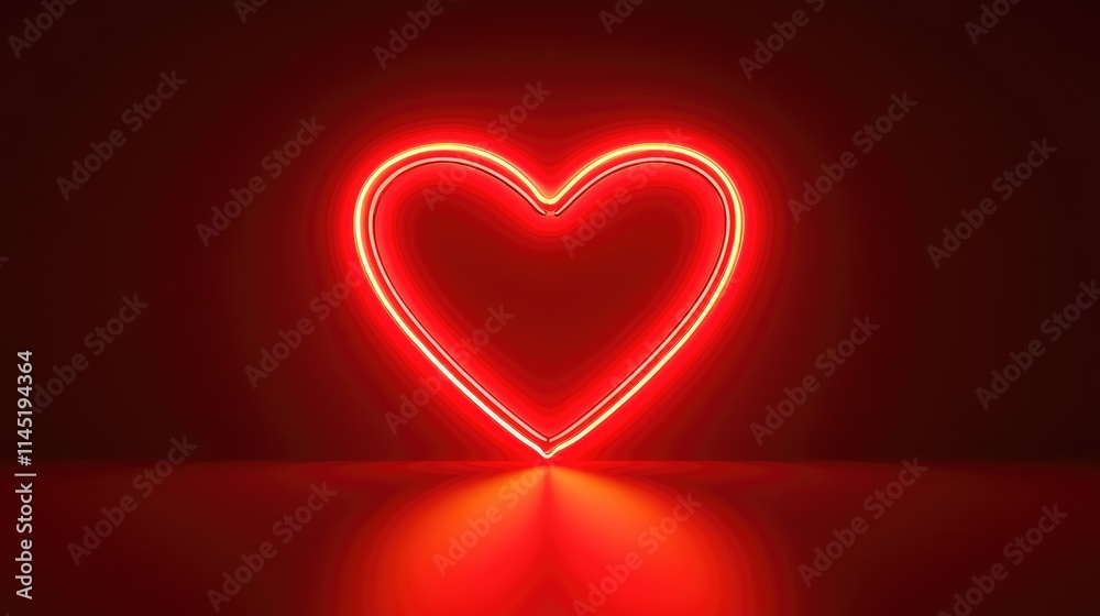 Neon Heart Shaped Light Display in Vibrant Red Against Dark Background Neon Heart Shaped Light Display in Vibrant Red Against Dark Background