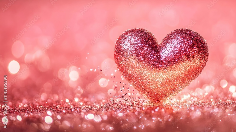 Obraz premium Shimmering Glitter Heart on Soft Pink Background for Romantic Themes
