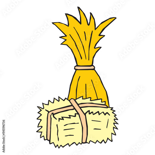 corn haystack in rectangular bundle with ropes, countryside farm agriculture haystack vector