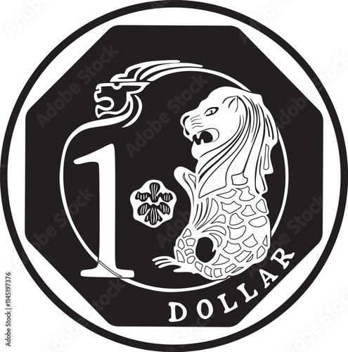 singapore one dollar coin vector design handmade silhouette