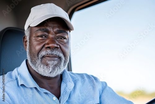 Confident mature man in casual wear relaxing in car seat on a sunny day photo