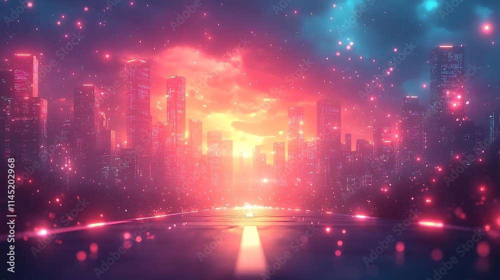 Glowing glitch photo effect on an animated digital scene with neon distortions and glitch patterns appearing across the screen Glowing glitch photo effect on an animated digital scene with neon distortions and glitch patterns appearing across the screen