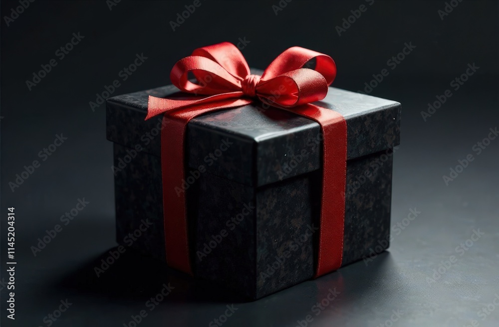 Obraz premium Dark gift box, no inscription on minimalist background, unusual light. Valentine's Day Gift