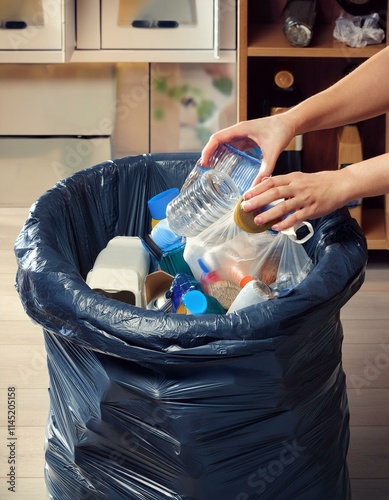 poubelle en remplissage de déchets recyclable en ia