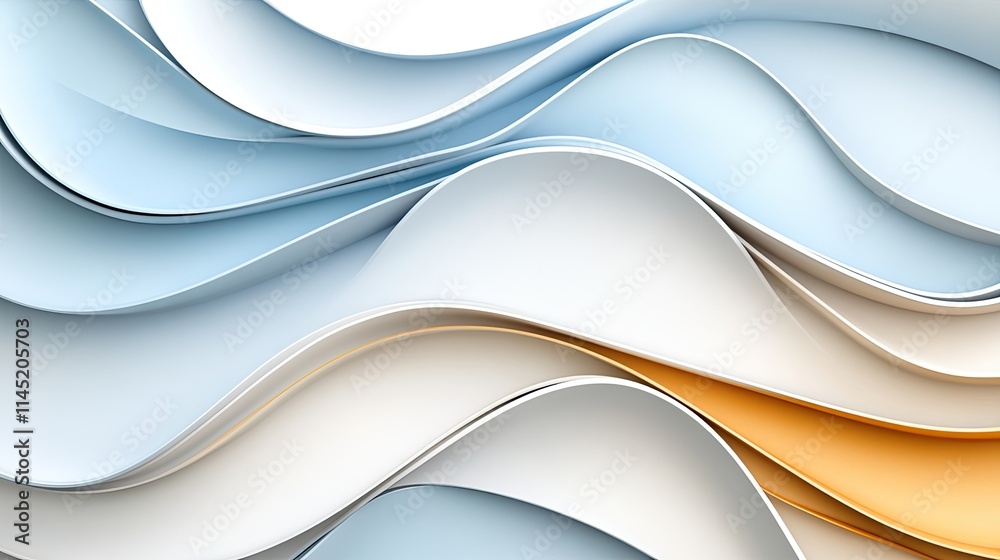 Soft edges and smooth shapes create a vibrant composition with flowing lines in light blue, orange, and pink hues, exuding modern elegance