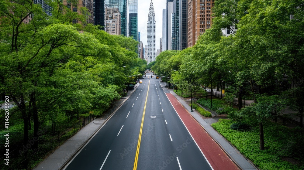 A sleek vehicle navigates a quiet, rain-soaked street surrounded by towering buildings in New York City at dusk. Reflections of skyscrapers create a captivating urban scene A sleek vehicle navigates a quiet, rain-soaked street surrounded by towering buildings in New York City at dusk. Reflections of skyscrapers create a captivating urban scene