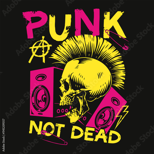 Punk art design featuring a skull with speakers