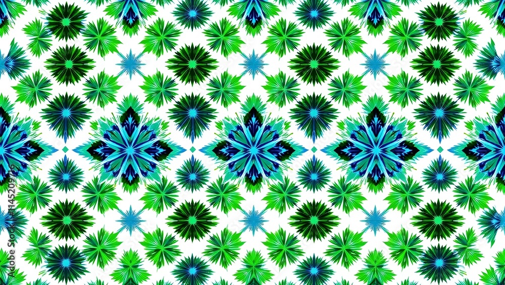 Vibrant floral pattern in green and blue hues. Vibrant floral pattern in green and blue hues.