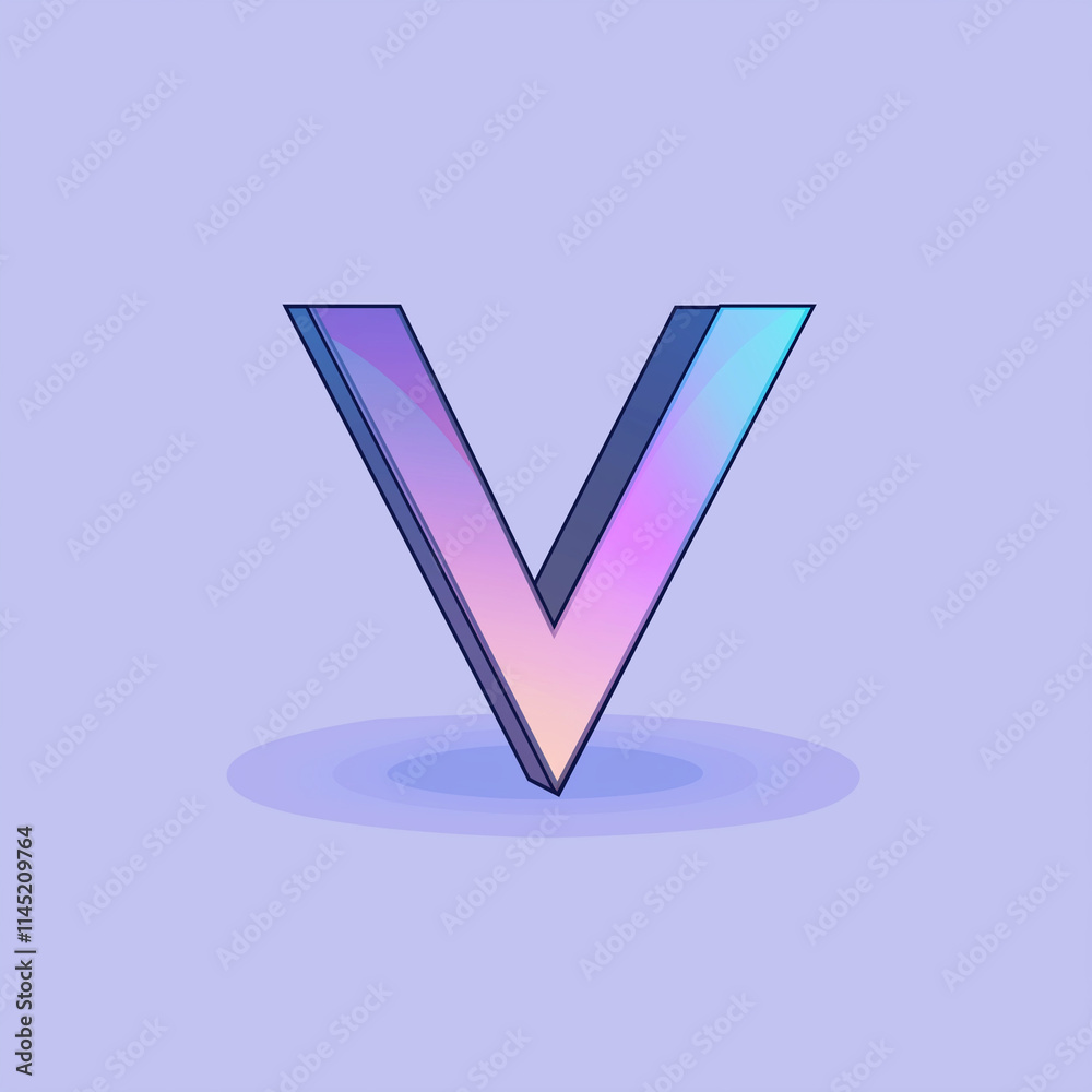 A Futuristic V with a Holographic Surface Reflecting Light A Futuristic V with a Holographic Surface Reflecting Light