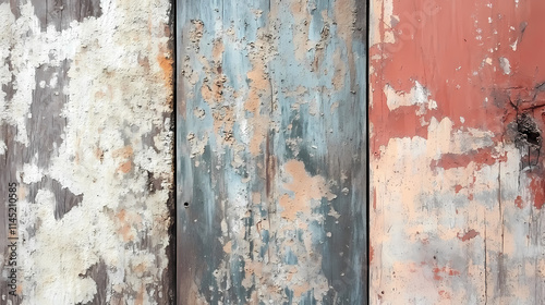 Aged wooden plank surface exhibiting deep grooves, worn scratches, and faded color, evoking a sense of decay and abandonment, perfect for rustic or vintage themes. Lichenous. Illustration