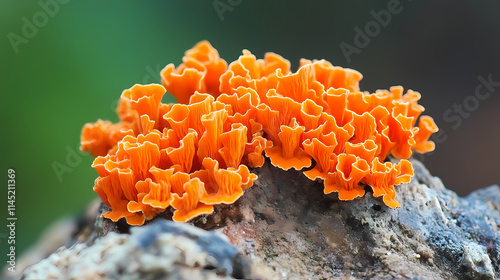 Closeup of orange lichen on rock - photography. Lichenous. Illustration photo