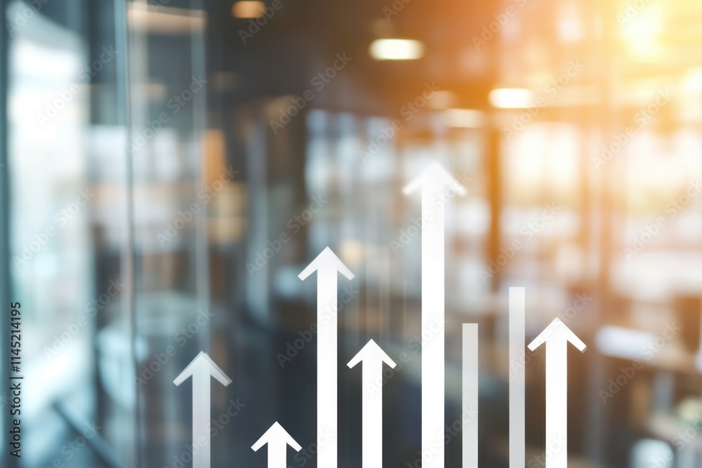 Arrows pointing upwards in an office background, symbolizing growth and progress with white arrows against a blurred business environment Generative AI Arrows pointing upwards in an office background, symbolizing growth and progress with white arrows against a blurred business environment Generative AI