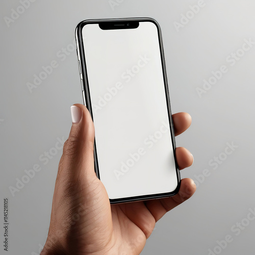 Hand holding a sleek smartphone with blank screen