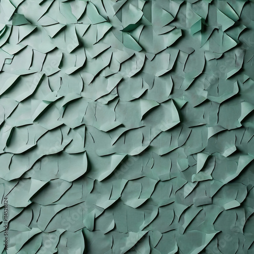 Abstract textured background with layered green paper in a dynamic, curling pattern. Minimalist and modern design, perfect for creative projects and contemporary visuals.