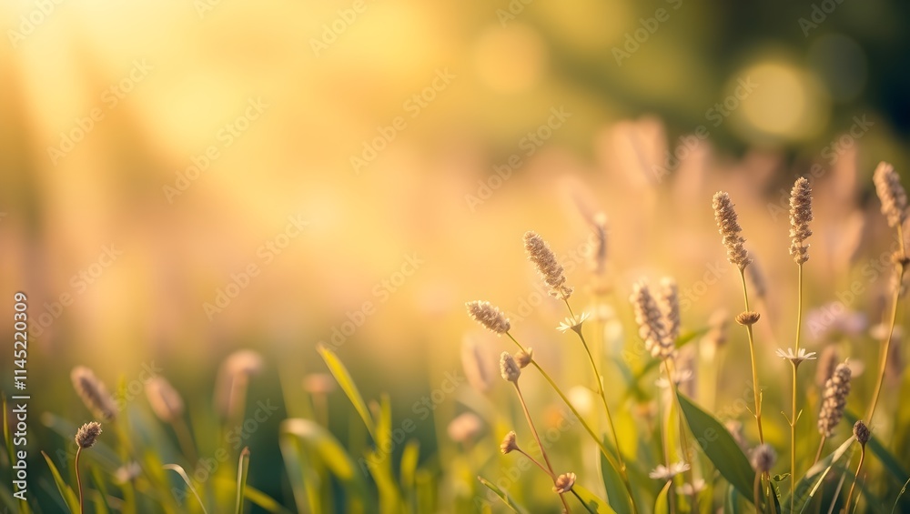 Soft sunlight over blooming grass in a serene landscape. isolated on transparent white background Soft sunlight over blooming grass in a serene landscape. isolated on transparent white background