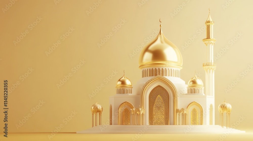 Golden Mosque: A 3D Render of Islamic Architecture