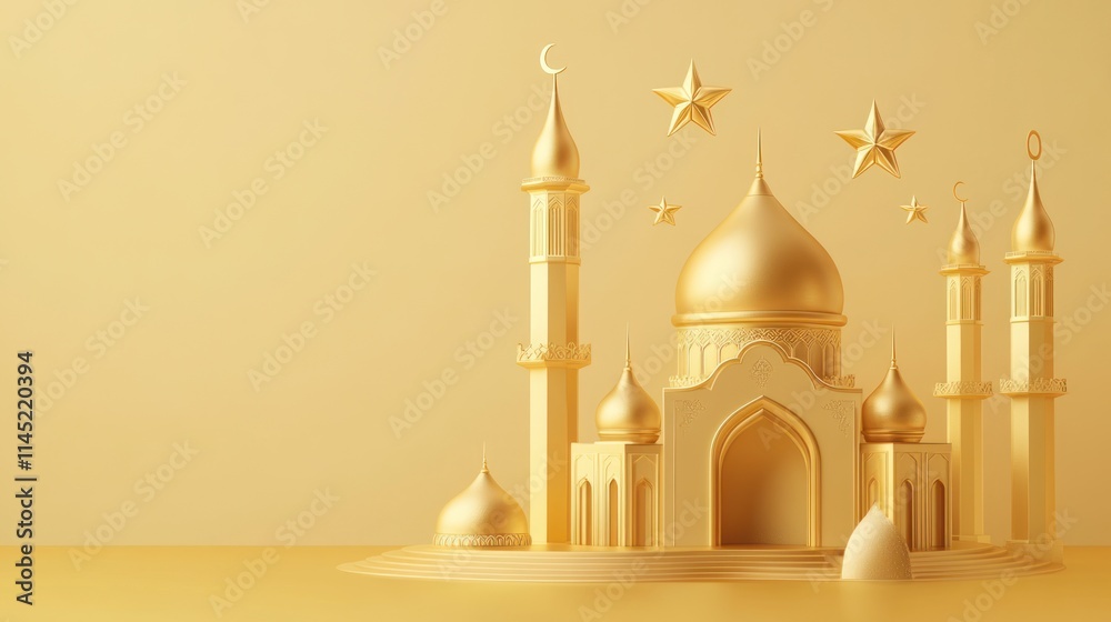 Golden Mosque: A 3D Render of Islamic Architecture for Ramadan Golden Mosque: A 3D Render of Islamic Architecture for Ramadan