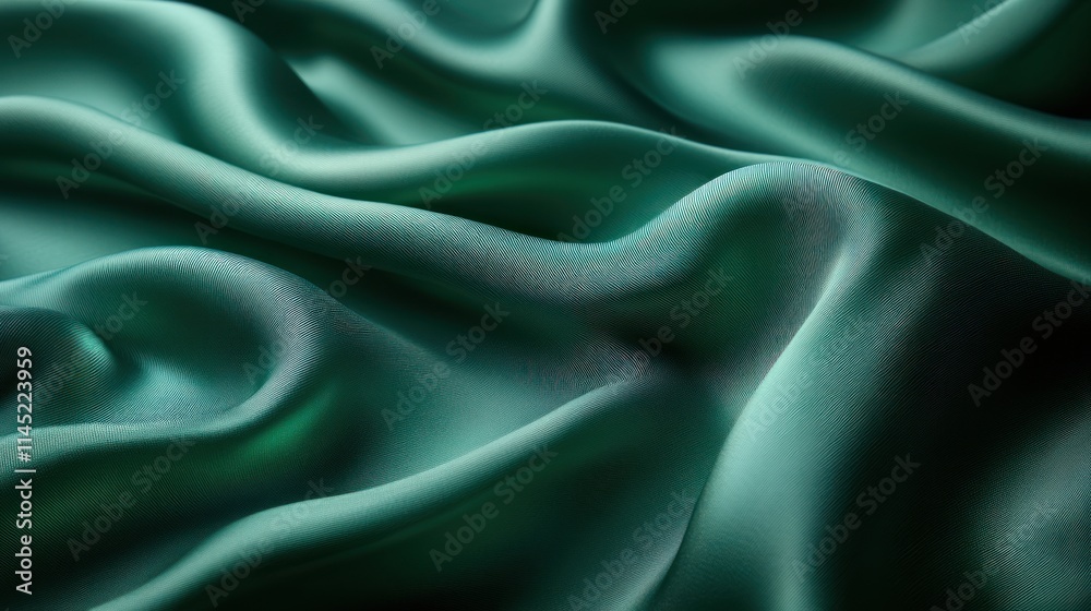 Fototapeta premium A close-up of smooth, flowing teal fabric creating an elegant, luxurious texture.