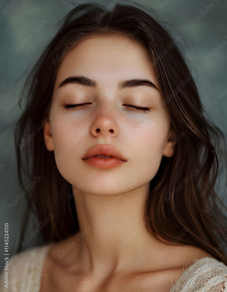 Portrait of young woman with closed eyes. Portrait of young woman with closed eyes.