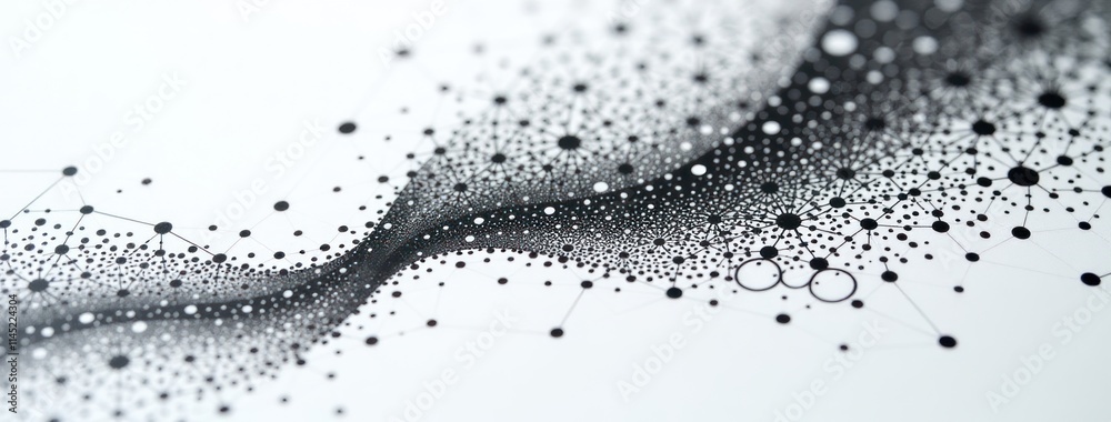 Black and White Digital Network: Glowing Points and Lines in Abstract Space. For use in IT presentations, tech branding, or websites to symbolize connectivity, digital transformation, modern systems	