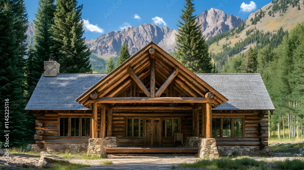 Montana Log Cabin with wooden beams and mountain views, rustic wilderness retreat Montana Log Cabin with wooden beams and mountain views, rustic wilderness retreat