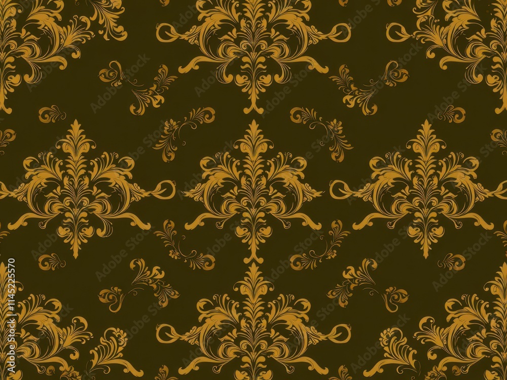 Elegant and intricate seamless damask wallpaper design in shades of gold and cream, elegant, background Elegant and intricate seamless damask wallpaper design in shades of gold and cream, elegant, background
