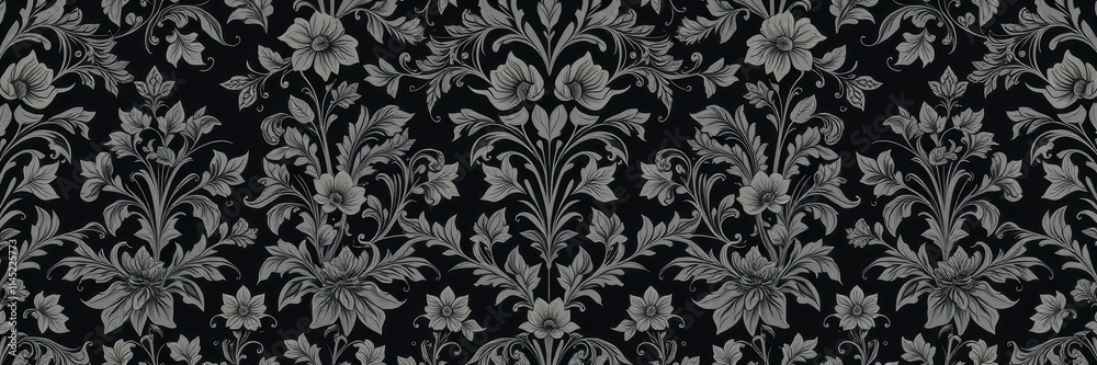 Fototapeta premium Elegant charcoal floral wallpaper featuring intricate botanical design and luxurious finish, pattern, design