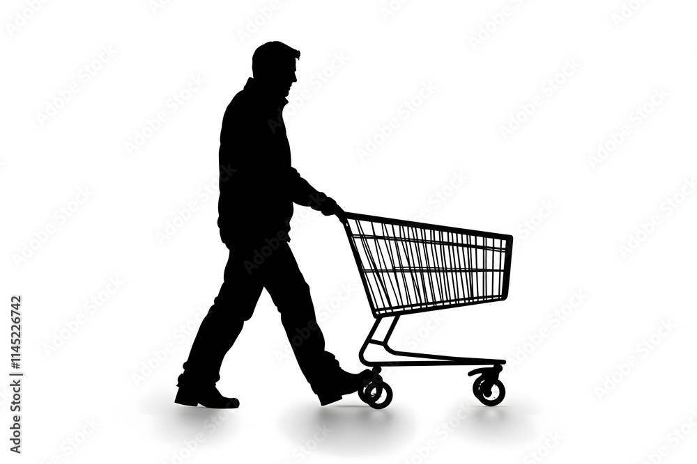 Silhouette of a person pushing a shopping cart. isolated on transparent white background Silhouette of a person pushing a shopping cart. isolated on transparent white background