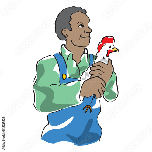 man farmer holding and carrying a chicken vector design