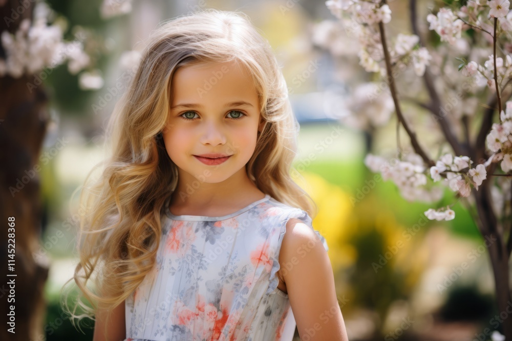 Portrait of a beautiful little girl in spring blooming garden. Portrait of a beautiful little girl in spring blooming garden.