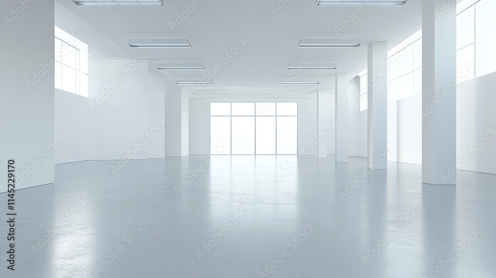Bright and Empty Modern Space with White Walls and Open Windows Bright and Empty Modern Space with White Walls and Open Windows