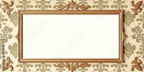 Vintage frames in various shapes and sizes displayed elegantly on a intricate damask background, ornate, elegance photo