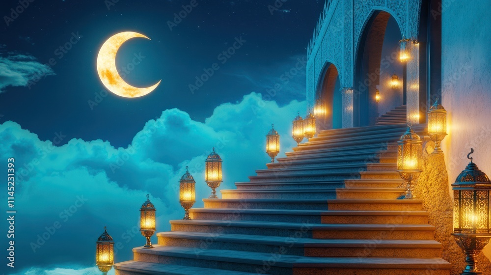 Fototapeta premium Enchanted Night: A Stairway to the Moonlit Heavens
