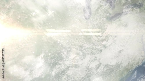 Earth zoom in from space and focus on Belleville, Illinois, USA. Background for travel intro or blog. Satellite view. 3D style Animation. Images from NASA.