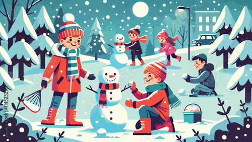 WebChildren building snowmen, having snowball fights, and playing outdoors in the fresh snow