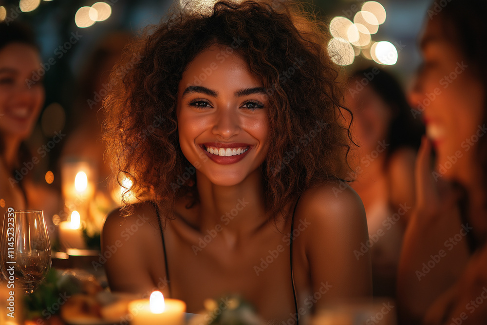 A cozy dinner party scene with a group of diverse friends laughing and enjoying a meal together, warm ambient lighting, candles, and elegant tableware creating a welcoming atmosphere. A cozy dinner party scene with a group of diverse friends laughing and enjoying a meal together, warm ambient lighting, candles, and elegant tableware creating a welcoming atmosphere.