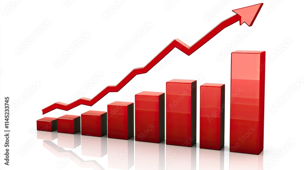 Red Bar Graph with Ascending Trend Arrow for Business Growth Analysis Red Bar Graph with Ascending Trend Arrow for Business Growth Analysis