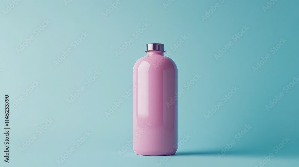 Simple Pink Bottle on Blue Background for Stylish Design Needs Simple Pink Bottle on Blue Background for Stylish Design Needs