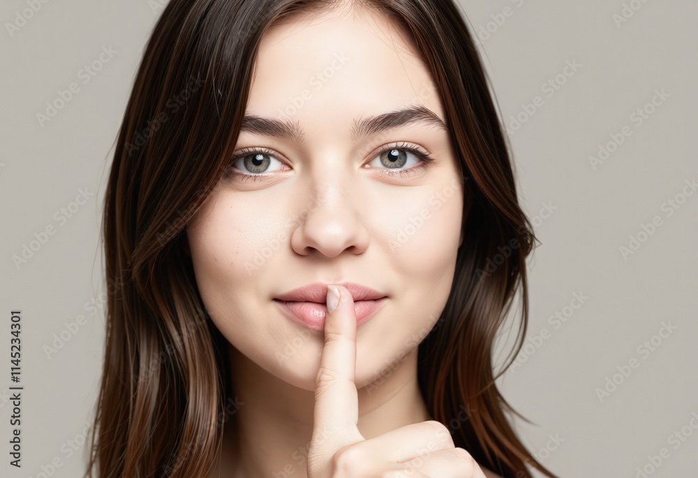 woman with finger on lips woman with finger on lips